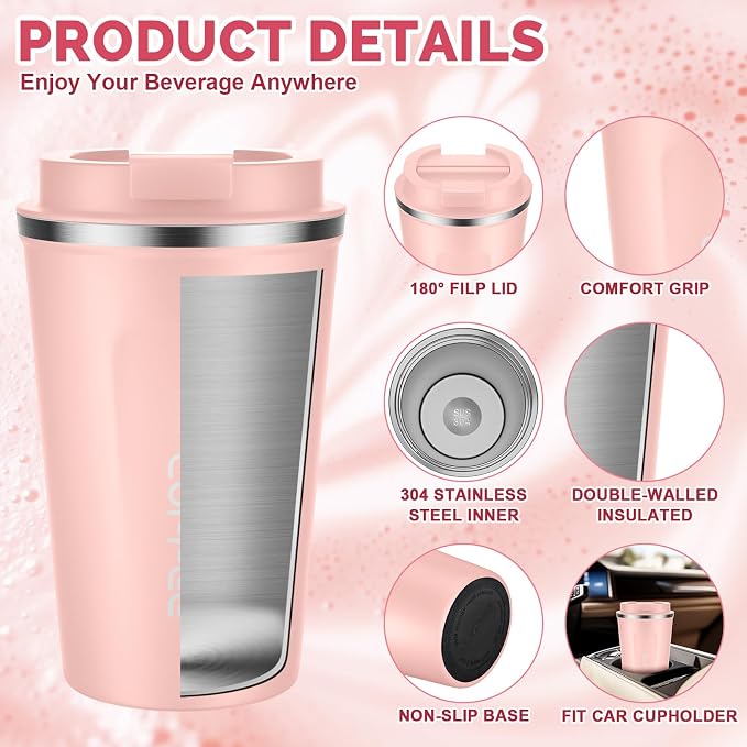 CS COSDDI 12 oz Stainless Steel Vacuum Insulated Tumbler - Coffee Travel Mug Spill Proof with Lid - Coffee Cups for Keep Hot/Ice Coffee,Tea and Beer - Image 5