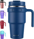 ALOUFEA 20 oz Insulated Coffee Mug Tumbler with Handle, Stainless Steel Travel Mug Tumbler with Lid and Straw,Double Wall Vacuum Leak Proof Ice Coffee Thermal Cup, Navy by ALOUFEA