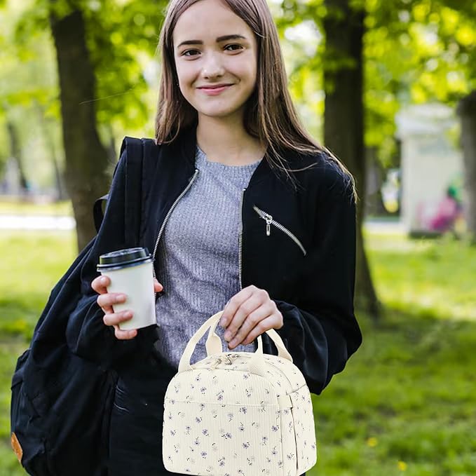 Bluboon Lunch Bag for Women Men Cute Corduroy Lunch Tote Bags Reusable - Image 4