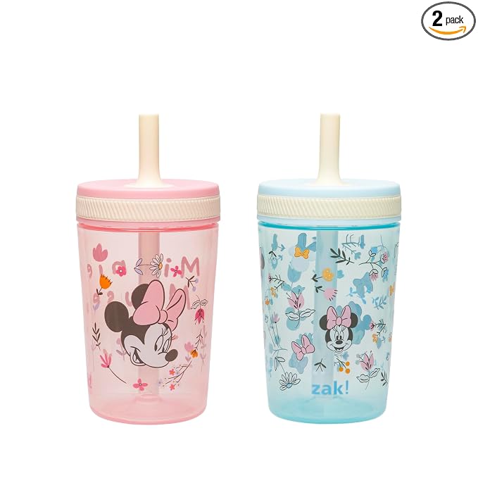 Zak Designs Disney Minnie Mouse Kelso Toddler Cups For Travel or At Home, 15oz 2-Pack Durable Plastic Sippy Cups With Leak-Proof Design is Perfect For Kids (Minnie Mouse) by ZakDesigns