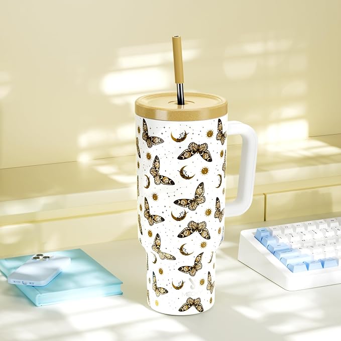 Meoky 40 oz Tumbler with Handle and Straw: Stainless Steel Insulated Tumbler with Lid and Straw - 100% Leak Proof Tumbler for Car Cup Holders - Travelers Commuters Workers, Winglet - Image 7