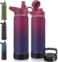 CIVAGO 22 oz Insulated Water Bottle With Straw, Stainless Steel Sports Water Flask Cup with 3 Lids (Straw, Portable Spout and Handle Lid), Double Walled Travel Thermal Canteen Mug, Dark Rainbow by CIVAGO
