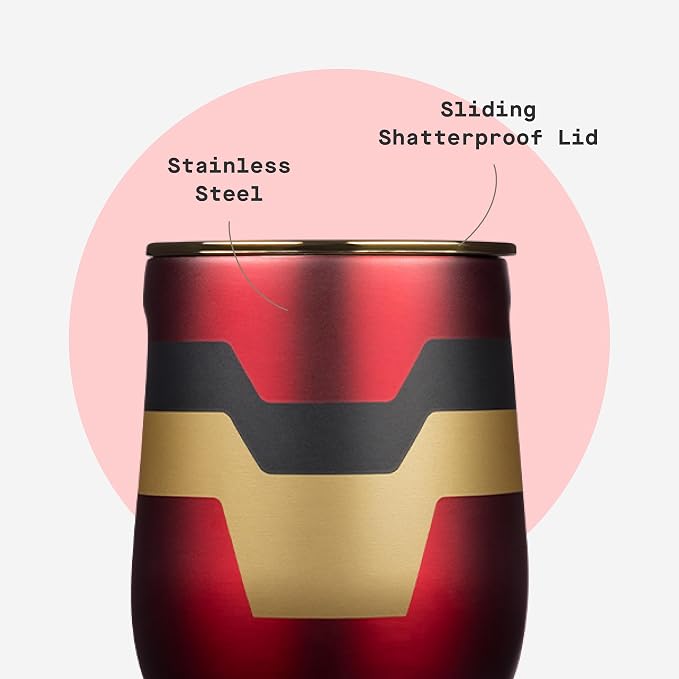 Corkcicle Stemless Insulated Wine Glass Tumbler - Beverages Cold 6 & Hot 3 Hours - Stainless Steel - Easy-Grip - Summer Drinkware Gift - Keeps Drinks Ice - 12 oz - Iron Man - Image 5