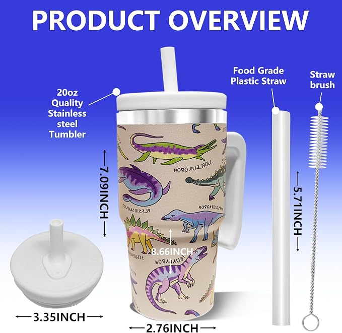 2PCS 20-OZ Insulated Water Bottle,Insulated Stainless Steel Tumbler,Reusable Cold Drink Thermos,BPA-Free, Double-Wall Stainless Steel Water Bottle (Cream-Dinosaurs, 20, Fluid Ounces) - Image 2
