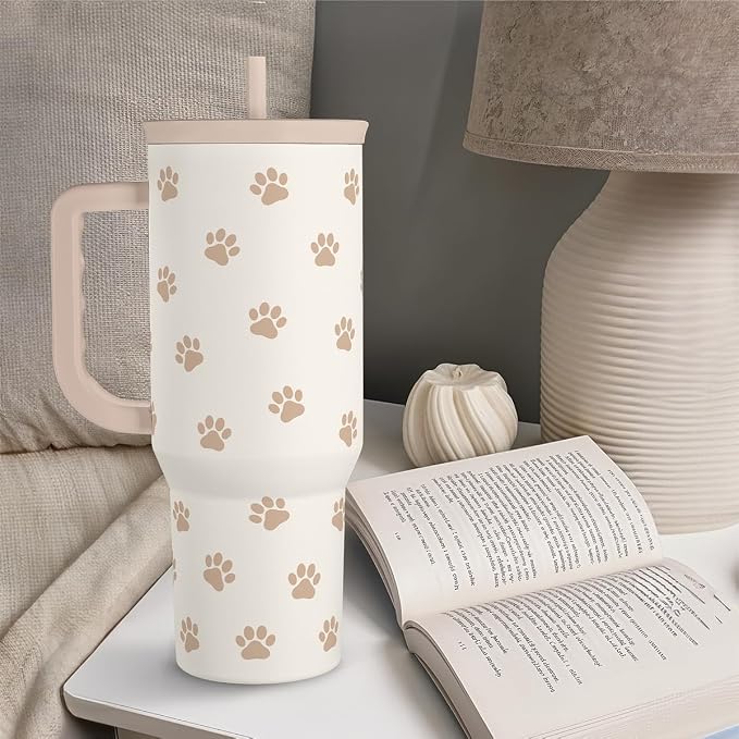 Paw Print Tumbler with Handle, Gifts for Dog Mom, Stainless Steel Insulated Tumblers Coffee Travel Mug Cup, Gift for Women Girls on Birthday Christmas Mothers Day, 40oz - Image 7