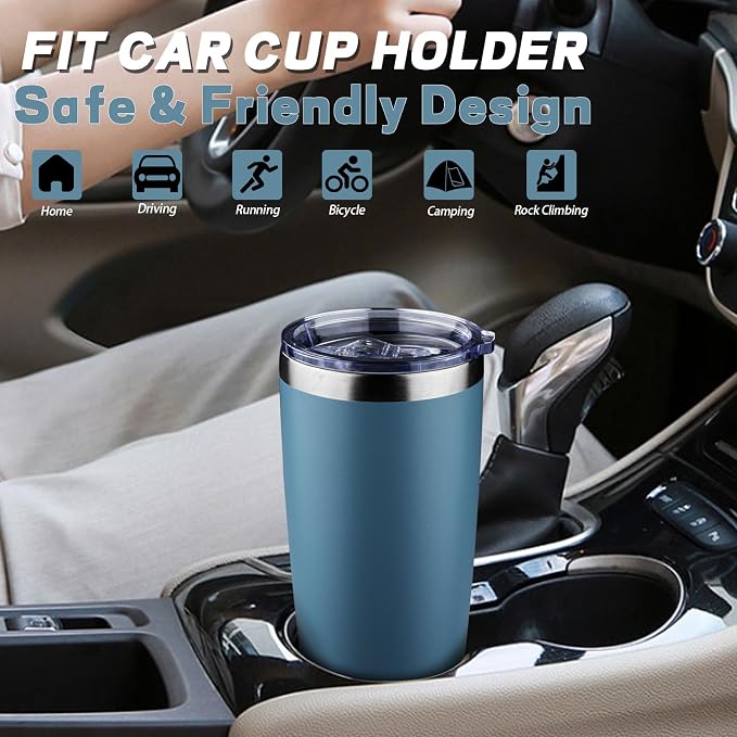20 oz Tumbler with Lids and Straws, Stainless Steel Insulated Coffee Tumbler, Double Wall Vacuum Insulated Travel Mug Cup, Leakproof Thermal Coffee Cup for Hot and Cold Drinks (azure blue) - Image 6