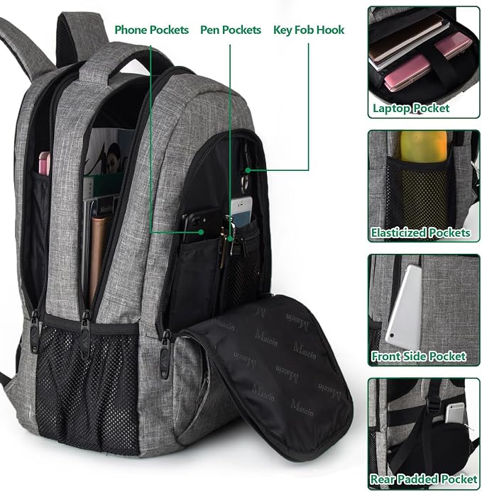 MATEIN Travel Laptop Backpack, Business Anti Theft Slim Sturdy Laptops Backpack - Image 3