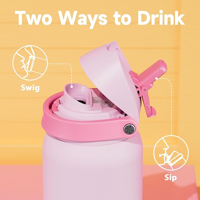 40 oz Insulated Water Bottle for Sports: Meoky Stainless Steel Water Bottle with 2-in-1 Straw and Spout Lid - Leak Proof, Cold for 24 Hours, Protective Silicone Base, BPA-Free for Women Gym, Blush - Image 4