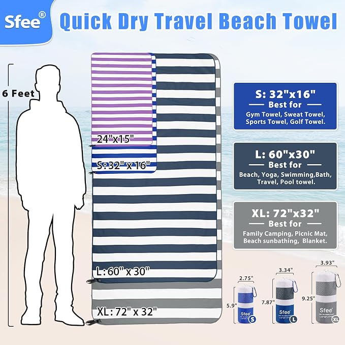 Sfee 2 in 1 Microfiber Beach Towel, Quick Dry Towel Travel Camping Towel Super - Image 6