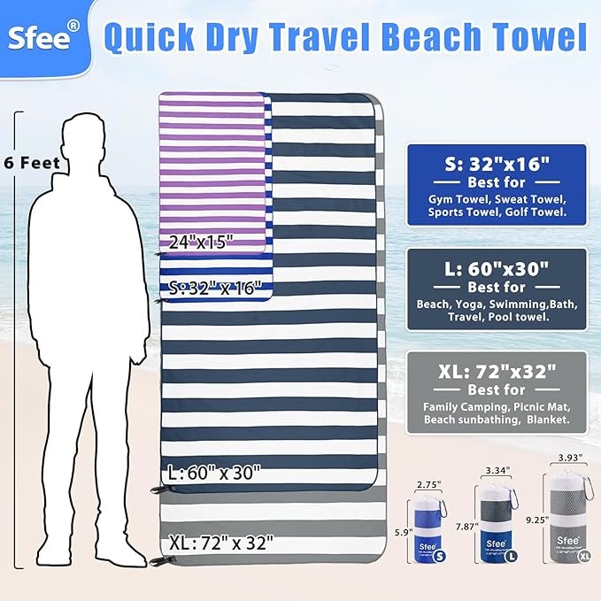 Sfee 2 in 1 Microfiber Oversized Beach Towel, Quick Dry Towel Travel Towel - Image 5