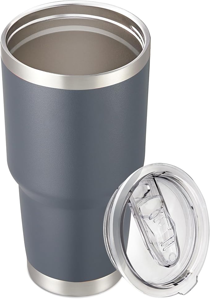 30 oz Tumbler with Lid Stainless Steel Tumblers Vacuum Insulated Cup Reusable Powder Coated Travel Mug Double Wall Leak Proof Portable Cups Keep Cold Drinks for 12 Hours, Gray, 1 Pack by CoolYoleb
