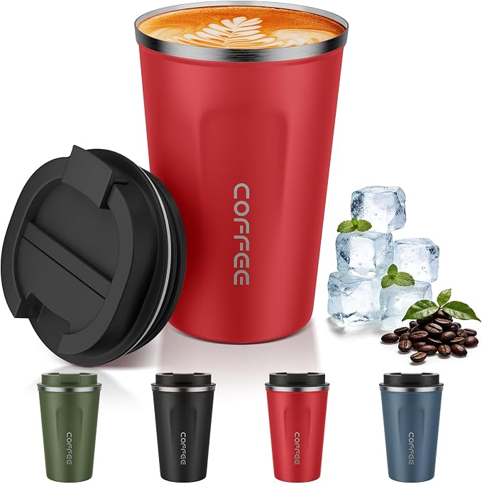 MOMSIV 12oz Travel Mug, Insulated Coffee Cup with Leakproof Lid, Vacuum Stainless Steel Double Walled Reusable Tumbler for Hot and Cold Water Coffee and Tea In Travel and Car by MOMSIV