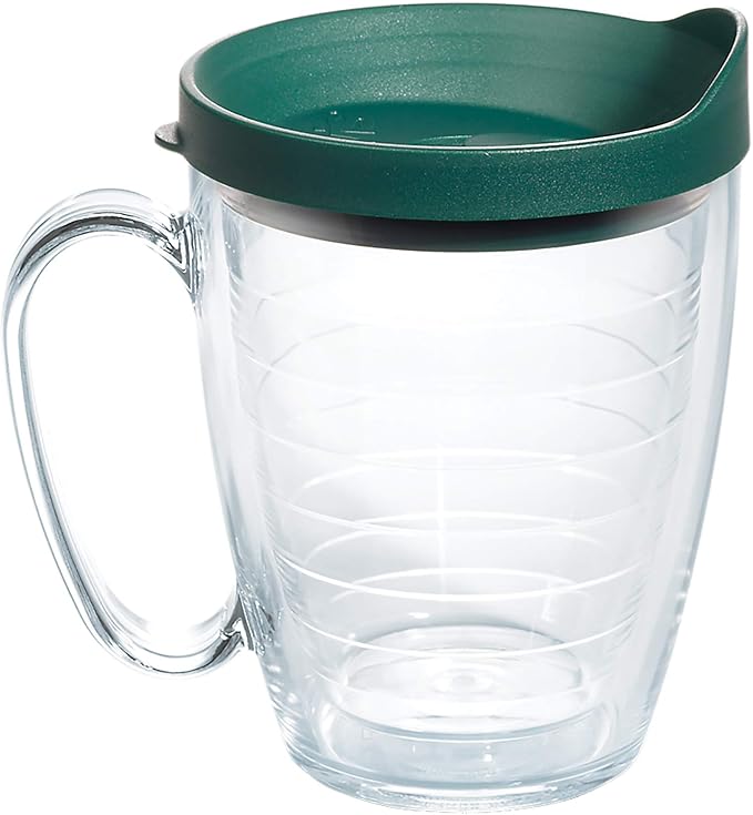 Tervis Clear & Colorful Lidded Made in USA Double Walled Insulated Tumbler Travel Cup Keeps Drinks Cold & Hot, 16oz Mug, Hunter Green Lid by TervisTumblerCompany