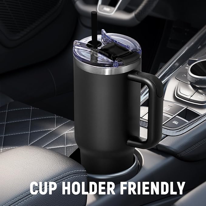 COKTIK 40 oz Tumbler With Handle and Straw, Insulated Tumbler With Leakproof Lids, Stainless Steel|BPA-Free, Cold for 24 H (Black) - Image 6