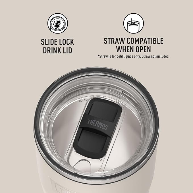 THERMOS ICON SERIES, Stainless Steel Cold Tumbler with Slide Lock, 24 Ounce, Sandstone - Image 4
