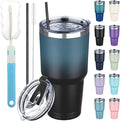 30 oz Tumbler with Lids and Straws, Stainless Steel Insulated Coffee Tumbler, Double Wall Vacuum Insulated Travel Mug Cup, Leakproof Thermal Coffee Cup for Hot and Cold Drinks (Blue Black) by GUDEMAO