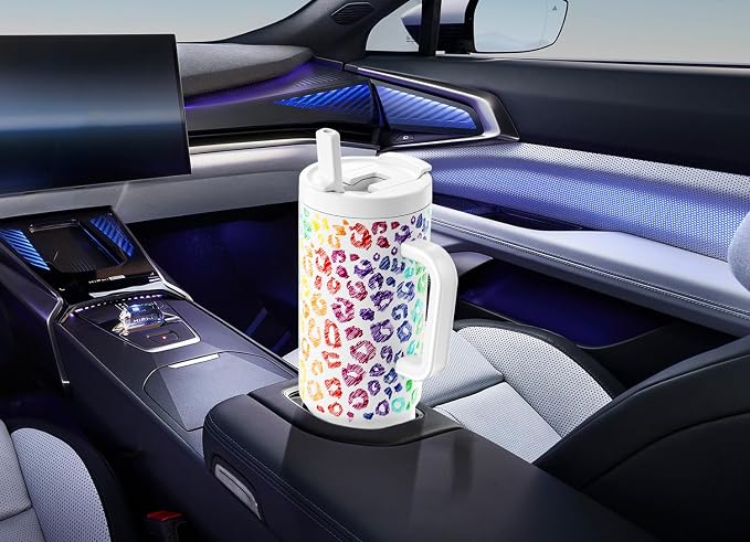 Meoky 40 oz Tumbler with Handle and Flip Straw, 100% Leakproof Tumbler with Lid and Straw, Stainless Steel Insulated Cup, Cupholder Friendly, Keeps Cold for 34 Hours (Kiss) - Image 6