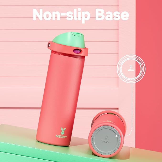 24 oz Insulated Water Bottle for Women: Meoky Stainless Steel Water Bottle with 2-in-1 Straw Lid - Leak Proof, Cold for 24 Hours, Fits in Car Cup Holder, BPA-Free for Sports Travel, Strawberry Field - Image 8