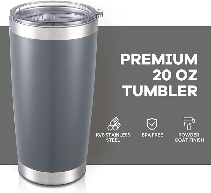 20 oz Tumbler with Lid Stainless Steel Insulated Tumblers Bulk Double Wall Vacuum Cups Powder Coated Travel Mug Keep Drinks Cold and Hot, Grey, 4 Pack - Image 2