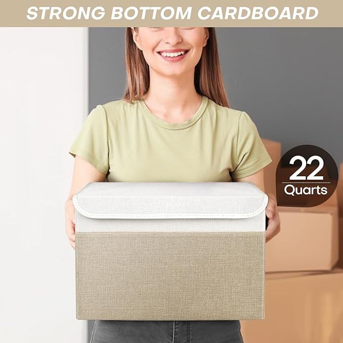 Large 22 Quart Linen Fabric Foldable Storage Bin Cube Organizer Basket - Image 6