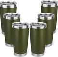 20oz Stainless Steel Tumbler Bulk with Lid, Travel Mug - Double Wall Vacuum Powder Coated Cup - Army Green, 6 Pack by Unknown