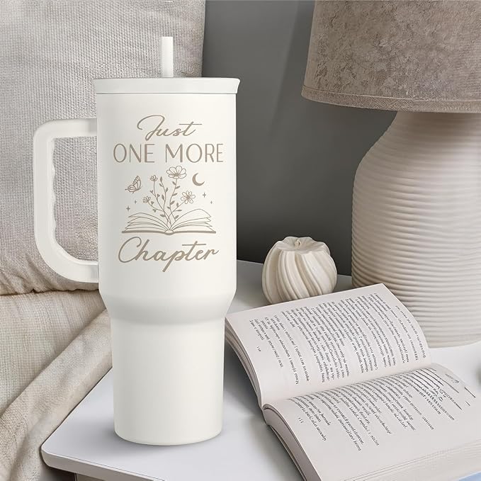 Book Lover Gifts for Women, Just One More Chapter Tumbler with Handle, Stainless Steel Insulated Coffee Travel Mug Cup, Gifts for Women Girls Bookworm on Christmas Birthday, 40oz - Image 6
