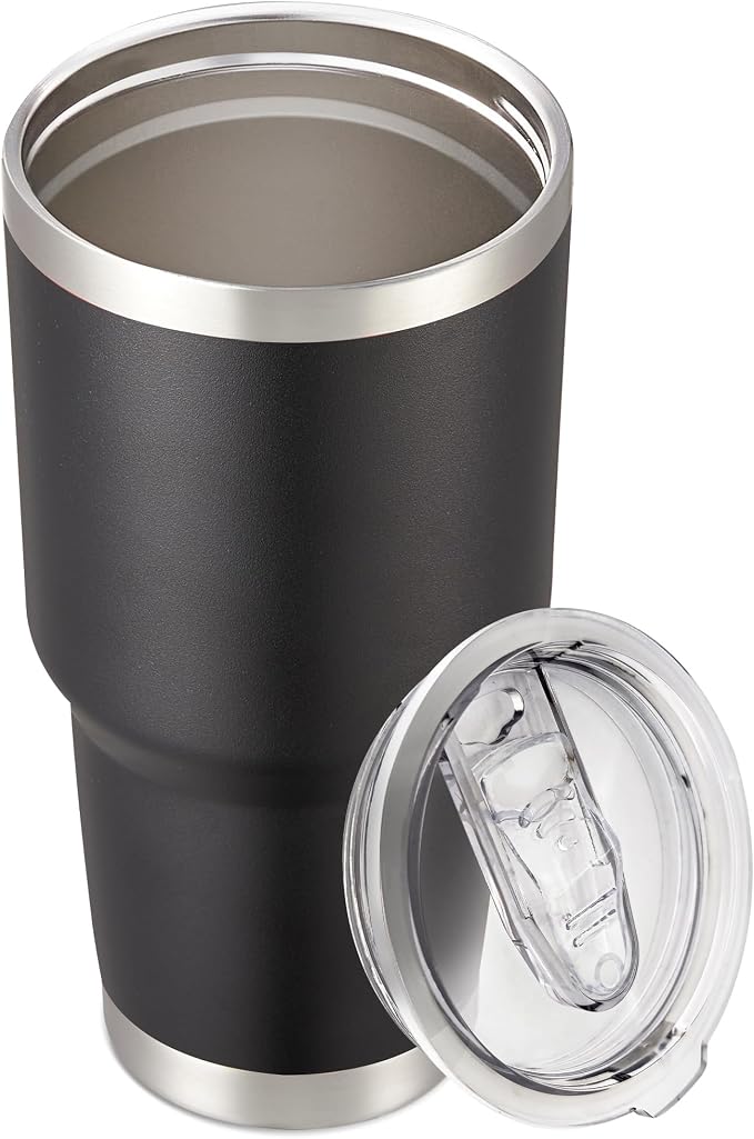 30 oz Tumbler with Lid Stainless Steel Tumblers Vacuum Insulated Cup Reusable Powder Coated Travel Mug Double Wall Leak Proof Portable Cups Keep Cold Drinks for 12 Hours, Black, 1 Pack by CoolYoleb
