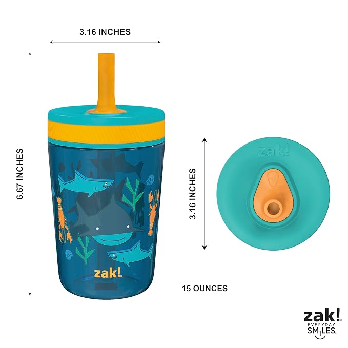 Zak Designs Kelso 15 oz Tumbler Set, (Underwater) Leak-Proof Screw-On Lid with Straw Made of Durable Plastic and Silicone, Perfect Bundle for Kids (2pc Set) - Image 8