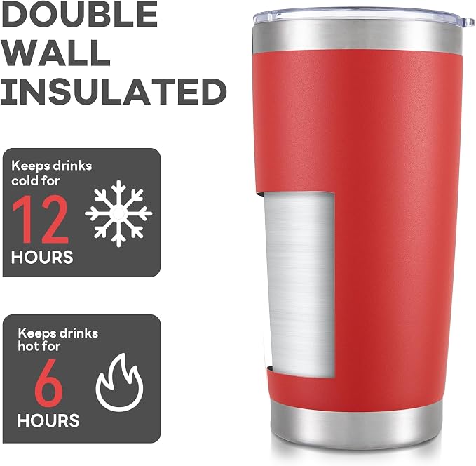 20 oz Tumbler with Lid Stainless Steel Insulated Tumblers Bulk Double Wall Vacuum Cups Powder Coated Travel Mug Keep Drinks Cold and Hot, Wine Red, 4 Pack - Image 3