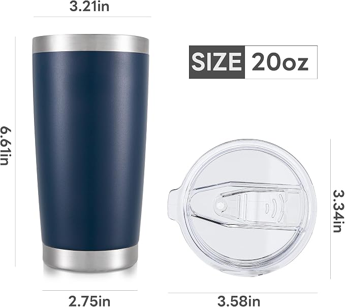 20 oz Tumbler with Lid Stainless Steel Insulated Tumblers Bulk Double Wall Vacuum Cups Powder Coated Travel Mug Keep Drinks Cold and Hot, Navy, 4 Pack - Image 7