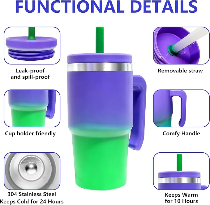 20-OZ Insulated Water Bottle,Insulated Stainless Steel Tumbler,Reusable Cold Drink Thermos,BPA-Free, Double-Wall Stainless Steel Water Bottle (Purple Green Gradient, 20, Fluid Ounces) - Image 3
