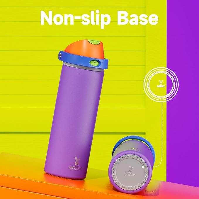24 oz Insulated Water Bottle for Women: Meoky Stainless Steel Metal Water Bottle with 2-in-1 Straw and Spout Lid - Leak Proof, Cold for 24 Hours, Protective Silicone Base, BPA-Free for School, Violet - Image 9