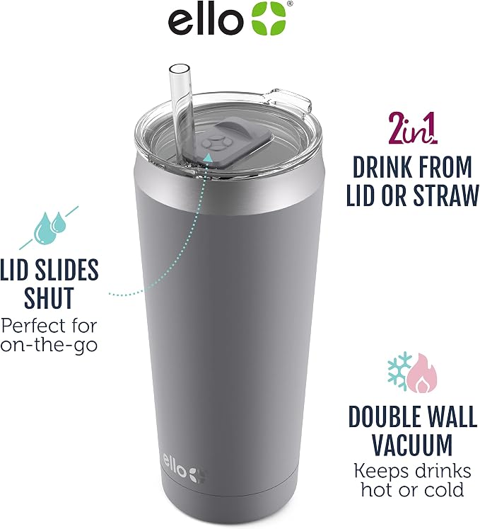 Ello Beacon Vacuum Insulated Stainless Steel Tumbler with Slider Lid and Optional Straw - Image 2
