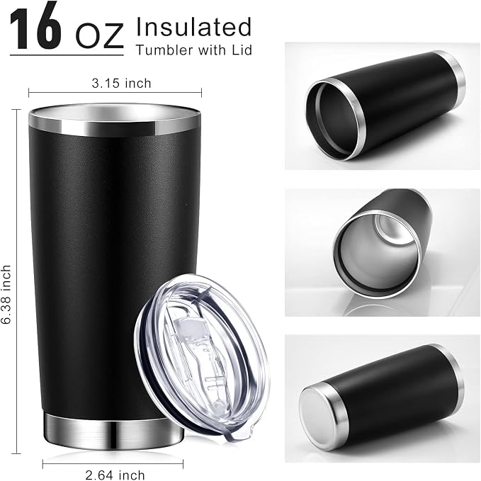 Sieral 36 Pack Stainless Steel Tumblers Bulk with Lids Double Wall Vacuum Insulated Coffee Cups Blank leakproof Powder Coated Tumblers for Engraving Wedding Graduation Party Favors(16 oz,Black) - Image 2