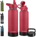 CIVAGO 40 oz Insulated Water Bottle With Straw, Stainless Steel Sports Water Cup Flask with 3 Lids, Double Walled Travel Thermal Canteen Mug, Red by CIVAGO