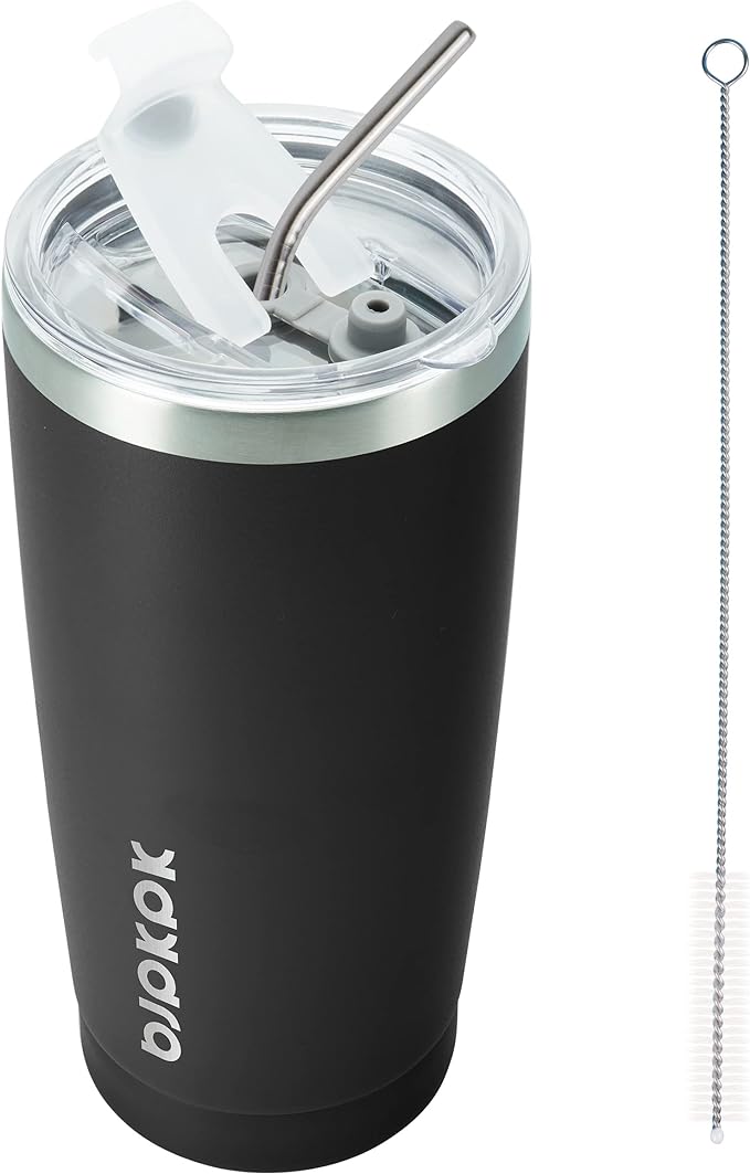 BJPKPK 20 oz Tumbler with Lid and Straw Insulated Travel Coffee Mug Reusable Stainless Steel Thermal Cups,Black by BJPKPK
