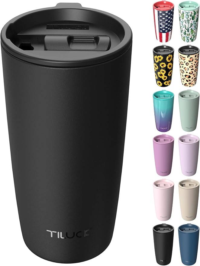 TILUCK 20 oz Insulated Tumbler with BPA-Free Lid, Stainless Steel Vacuum Travel Coffee Mug, Double Wall Coffee Tumbler（20oz，Matte Black） by TILUCKBringsGoodLuck