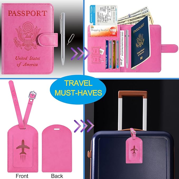 Passport Holder With Luggage Tag Cover Wallet RFID Blocking Leather Case Travel - Image 2