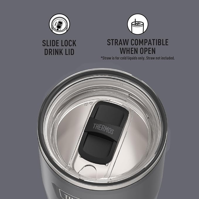 THERMOS ICON SERIES Stainless Steel Cold Tumbler with Slide Lock, 24 Ounce, Granite - Image 4