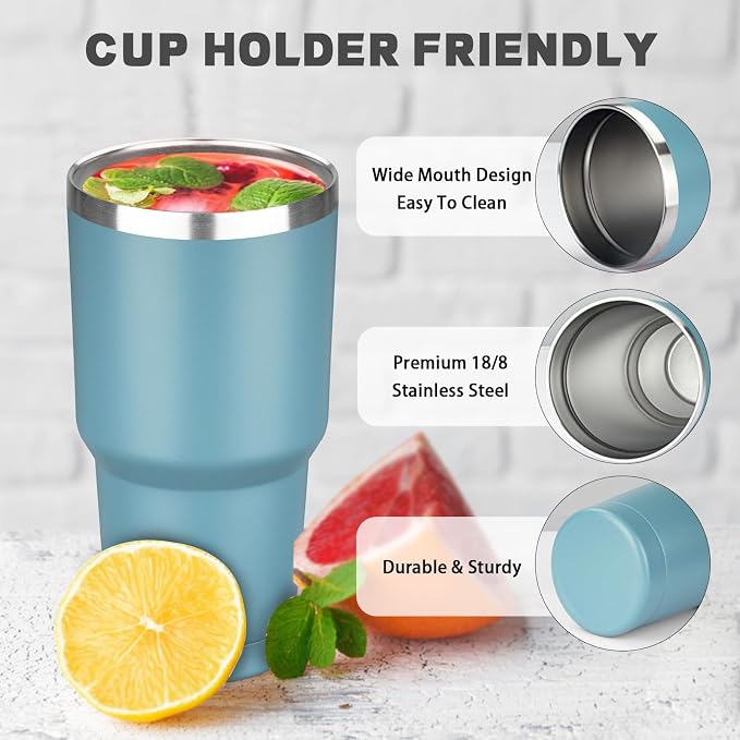 30 oz Tumbler with Lids and Straws, Stainless Steel Insulated Coffee Tumbler, Double Wall Vacuum Insulated Travel Mug Cup, Leakproof Thermal Coffee Cup for Hot and Cold Drinks (Azure Blue) - Image 3