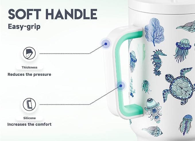 Meoky 40 oz Glow in the Dark Tumbler with Handle and Straw, Tumbler with Lid and Straw, Insulated Stainless Steel Travel Mug, 100% Leak-proof, Keeps Cold for 34 Hours (Sea Life) - Image 5