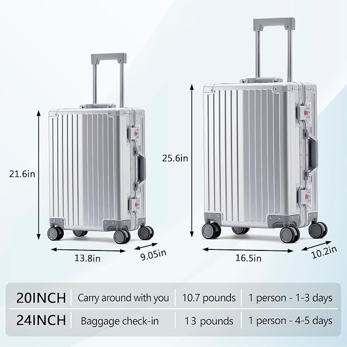 YYW Aluminum Carry-On Luggage Airline Approved Lightweight Suitcase - Image 3