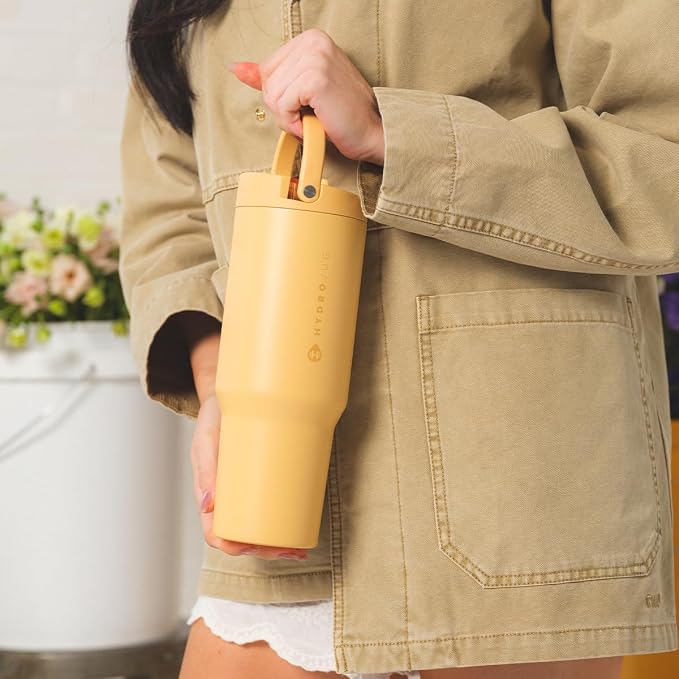 HydroJug Sport - Stainless Steel Tumbler with Straw, Vacuum Insulated, 40oz Leakproof Water Bottle, Ergonomic Design, Reusable, Dishwasher Safe, Rubber Base, Durable for Gym or Outdoors, Marigold - Image 4