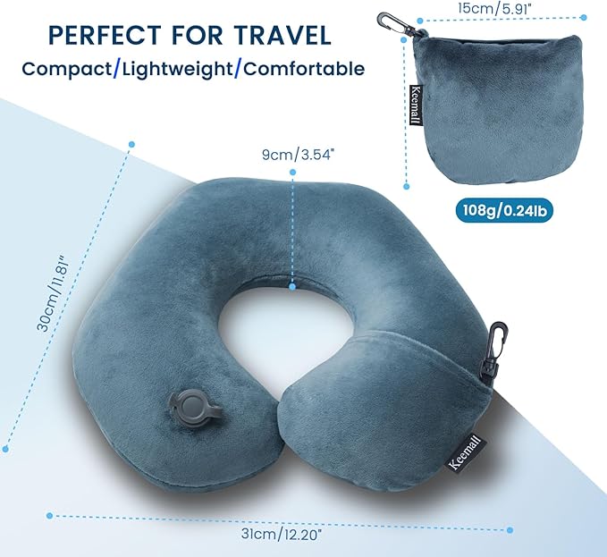 Inflatable Travel Neck Pillow for Airplane Train Car Washable Pillowcase U - Image 8