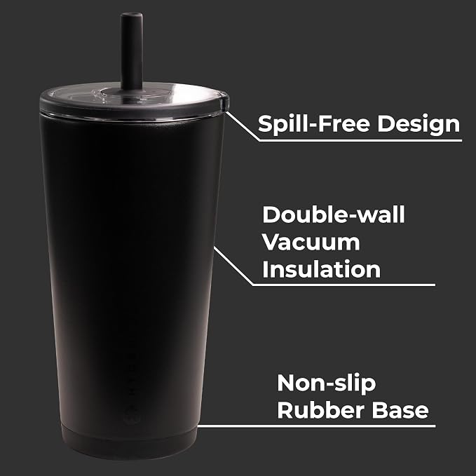 HydroJug Everyday Tumbler 20 oz – Ceramic-Lined Insulated Tumbler with Straw and Soft-Touch Lid, Cup Holder Friendly, Double-Wall Vacuum Insulation, Reusable Travel Cup – Black - Image 3