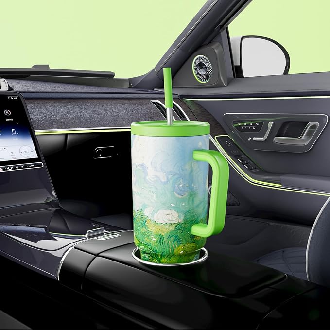 Meoky 40 oz Tumbler with Handle and Straw: Stainless Steel Insulated Tumbler with Lid and Straw - 100% Leak Proof Tumbler for Car Cup Holders - Travelers Commuters Workers, Spring Field - Image 5