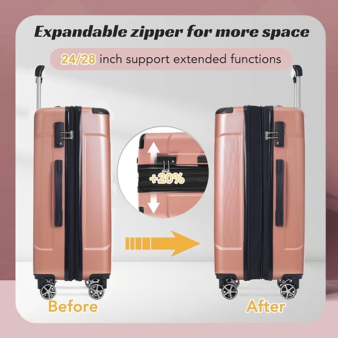 Merax 24 Inch Expandable Checked Luggage, Hardshell ABS Medium Suitcase - Image 3
