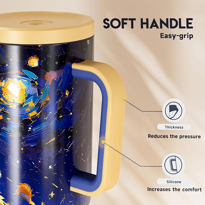 Meoky 40 oz Tumbler with Handle and Straw: Stainless Steel Insulated Tumbler with Lid and Straw - 100% Leak Proof Tumbler for Car Cup Holders - Travelers Commuters Workers, Lion - Image 6