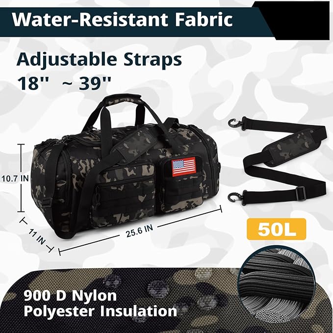Tactical Gym Bag for Men，50L Large 3 in 1 Sports Duffle Bag - Image 4