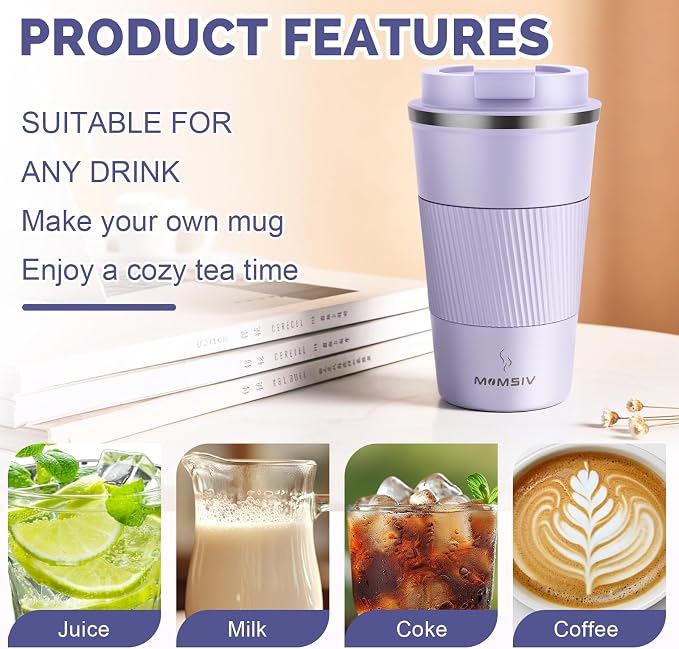 MOMSIV 17oz Travel Mug, Insulated Coffee Cup with Leakproof Lid, Travel Coffee Mug Vacuum Stainless Steel Double Walled Reusable Coffee Cup for Hot and Cold Water Coffee - Image 4